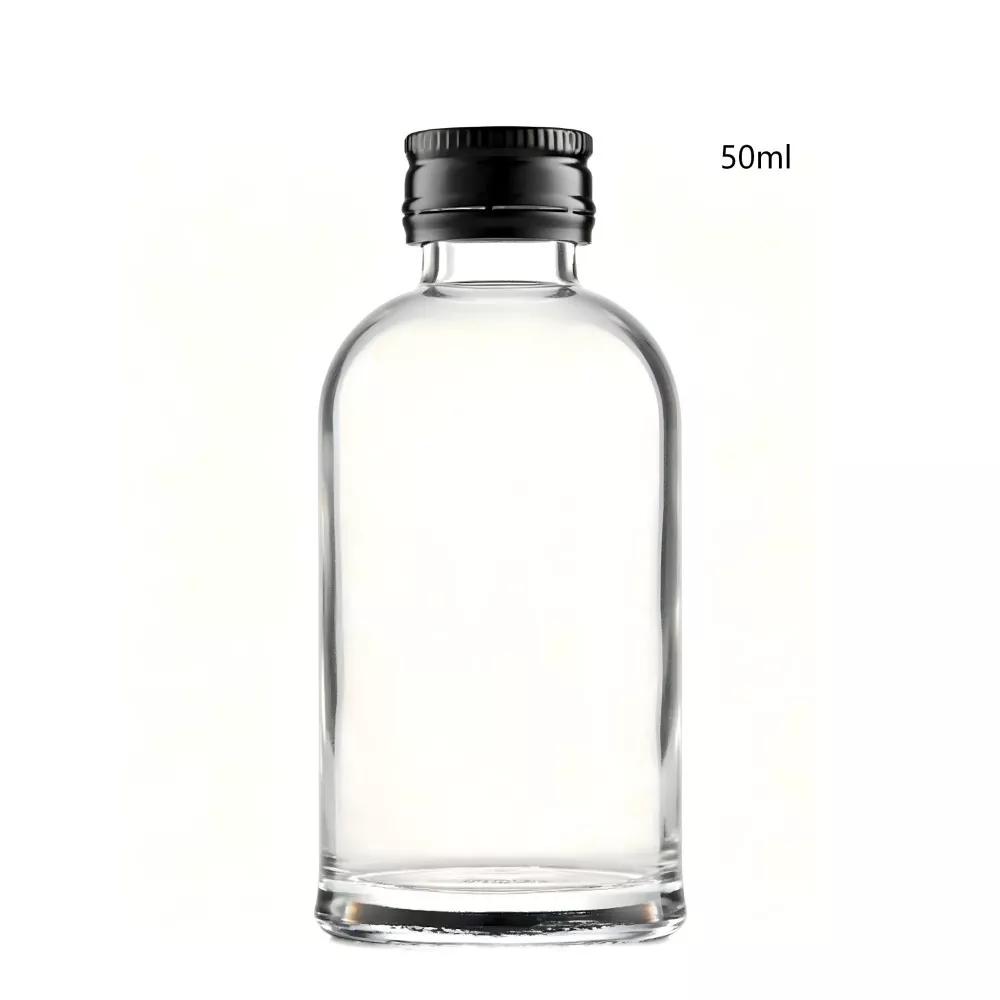 ဝက်အူအဖုံးပါသော 50ml ဖန်အဝိုင်းအိုင်ယာလန်ဝီစကီပုလင်း